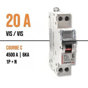Disjoncteur 20A - Courbe C - DNX³ 4500 - vis/vis - U+N 230V~ - 4,5kA - 1 module - Legrand - 406775
