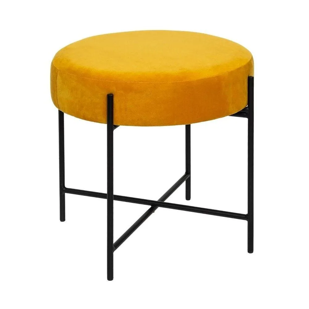 Tabouret en velours ocre et pieds en métal